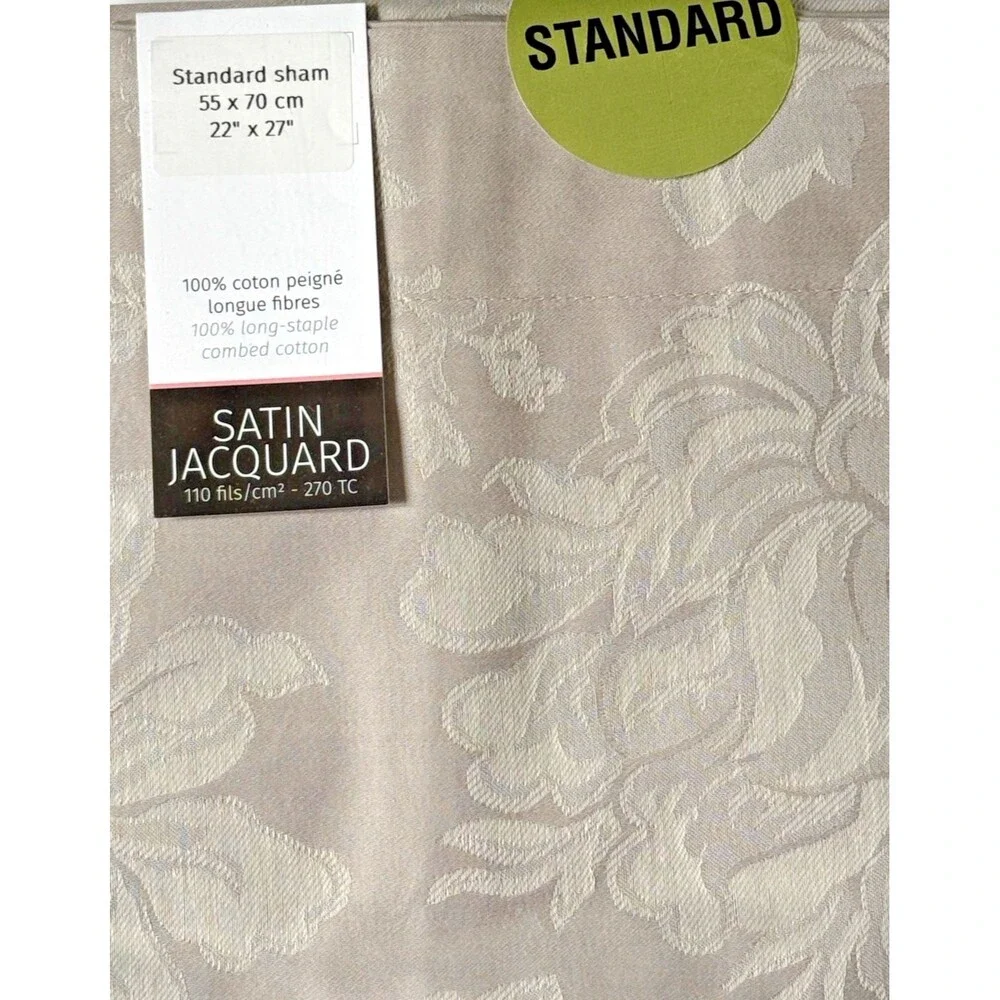 Anne De Solene Calliope Standard Shams Set of 2 Satin Jacquard Cotton Gray Sham